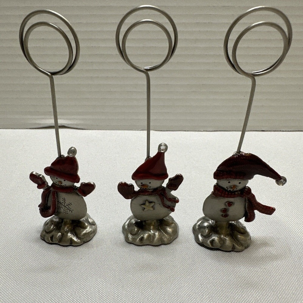 St. Nicholas Square Pewter Enameled Snowman Photo Holders‎ Set Of 3